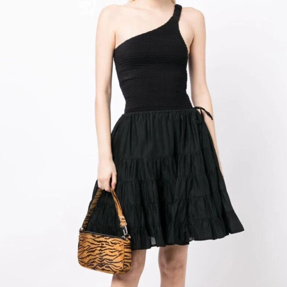 Merlette NYC Ruffle-Detailing Cotton Mini Skirt Tiered Black Resort L NEW 268926